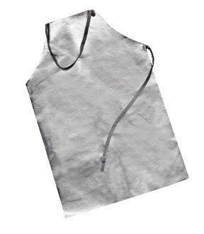 National Safety Apparel A02AS24I36I 24" X 36" Silver 16 Ounce Aluminized Acrysil Heat Resistant Bib Tie Apron With Leather Strap And Slide Snap (1/EA)