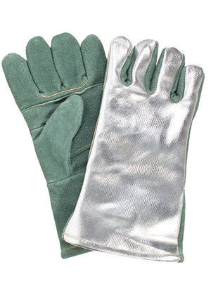 National Safety Apparel DJXGSP382 13" Green 18 Ounce Leather Double Wool Cotton Lined Heat Resistant Gloves With Aluminized Carbon Kevlar Back (1/PR)
