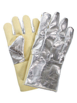 National Safety Apparel G64TCSR1401 Large 14" Yellow 22 Ounce Thermobest Reversed Fonda Wool Lined Heat Resistant Gloves With Wing Thumb, Aluminized Carbon Kevlar Gauntlet Cuff, And Aluminized Carbon Kevlar Back (1/PR)