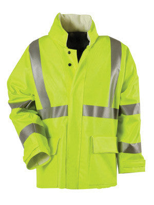 National Safety Apparel R30RL2X06 2X 30" Fluorescent Yellow Arc H2O Cotton And Polyurethane Rain Jacket With Front Zipper And Snap Closure (1/EA)