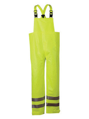 National Safety Apparel R40RLMD14 Medium Fluorescent Yellow Arc H2O Cotton And Polyurethane Rain Bib Pants With Snap Fly Front Closure And Silver Reflective Stripe (1/EA)