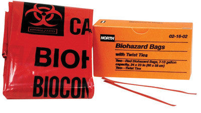 North 021602 by Honeywell 24" X 23" 7 Gallon Bio-Hazard Waste Bag With Twist Ties (2 Per Box) (1/BX)