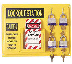 North LSE103F by Honeywell 14" Polystyrene Complete Personal Lockout Station Includes (1) Panel, (4) 3D Wide Keyed Padlocks And (1) ElA290 Lockout Tags (1/EA)