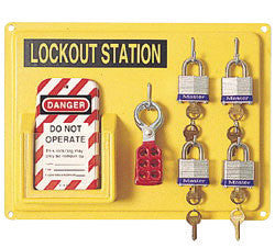 North LSE104F by Honeywell 14" Polystyrene Complete Lockout Station Includes (1) Panel, (4) 3D Wide Keyed Padlocks, (1) ElA290 Lockout Tags And (3) Hasps (1/EA)