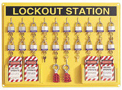 North LSE106F by Honeywell 21" X 29" Polystyrene Departmental Complete Lockout Station Includes (1) Panel, (20) 3D Wide Individually Keyed Padlocks, (4) Lockout Tags And (6) Hasps (1/EA)