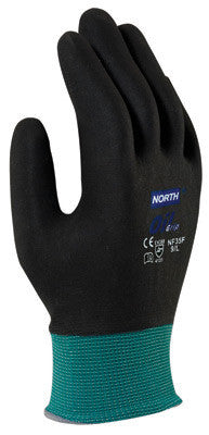 North NF35F/7S by Honeywell Size 7 NorthFlex Oil Grip 15 Gauge Light Weight Cut Resistant Black Nitrile Palm And Fingertip Coated Work Gloves With Green Seamless Nylon Liner And Knit Wrist (1/PR)