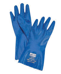 North NK803/8 by Honeywell Size 8 Blue Nitri-Knit 12" Interlock Knit Lined 1" Supported Nitrile Chemical Resistant Gloves With Rough Finish And Pinked Cuff (1/PR)
