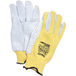 Honeywell KV18-45 Mens Yellow And Gray Sperian BullDog Standard Weight Leather Cut Resistant Gloves With Continuous Knit Wrist, Kevlar Lined And Reinforced Thumb Crotch (1/PR)
