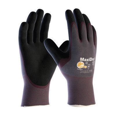 Protective Industrial Products 56-424/L Large MaxiDry by ATG Ultra Light Weight Abrasion Resistant Black Nitrile Palm And Fingertip Coated Work Gloves With Purple Seamless Knit Nylon Liner And Continuous Knit Cuff (1/PR)
