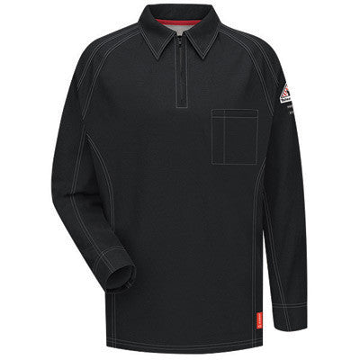 VF Imagewear Bullwar QT12BKRGL iQ Series Large Regular Black 5.3 Ounce Lightweight 69% Cotton 25% Polyester 6% Polyoxadiazole Men's Flame Resistant Long Sleeve Polo Shirt With Placket Front Zipper Closure, Concealed Sleeve Pocket (1/EA)