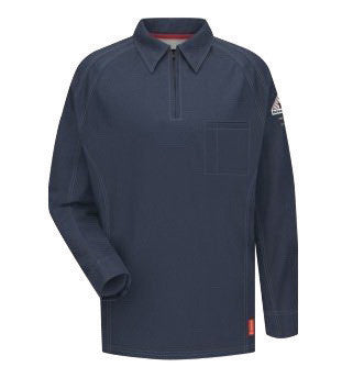 VF Imagewear Bullwar QT12DBRGXL iQ Series X-Large Regular Dark Blue 5.3 Ounce Lightweight 69% Cotton 25% Polyester 6% Polyoxadiazole Men's Flame Resistant Long Sleeve Polo Shirt With Placket Front Zipper Closure, Concealed Sleeve Pocket (1/EA)