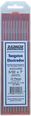 Radnor 64001958 3/32'' X 7'' Ground Finish 2% Thoriated Tungsten Electrode (10 Sticks Per Pack)