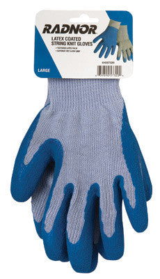 Radnor 64057319 Medium Gray Seamless String Knit Gloves With Textured Blue Latex Coating On Palm And Fingers (Carded) (144 Pair Per Case)