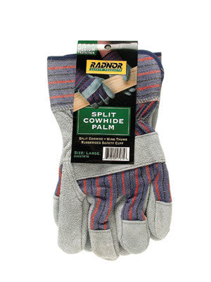 Radnor 64057975 Large Select Shoulder Leather Palm Gloves With Rubberized Safety Cuff, Striped Canvas Back And Leather Fingertips And Knuckle Strap (1 PAIR)
