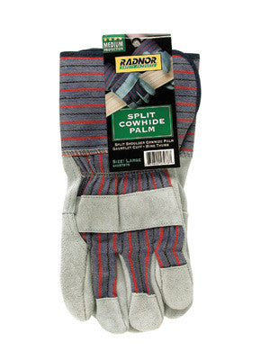 Radnor 64057978 Large Select Shoulder Leather Palm Gloves With Rubberized Gauntlet Cuff, Striped Canvas Back And Leather Fingertips And Knuckle Strap (1 PAIR)