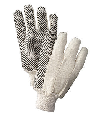 Radnor 64057125 Men's White 8 Ounce Cotton/Polyester Blend Cotton Canvas Gloves With Knitwrist And PVC Dotted Palm, Thumb And Index Finger (1/PR)