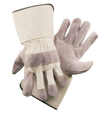 Radnor 64057570 2X Side Split Leather Palm Gloves With Gauntlet Cuff, Duck Canvas Back And Reinforced Knuckle Strap, Pull Tab, Index Finger And Fingertips (1/PR)