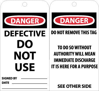 NMC RPT128G-TAGS, DEFECTIVE DO NOT USE, 6X3, .015 MIL UNRIP VINYL, 25 PK W/ GROMMET (PAK OF 25)