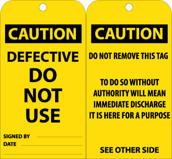 NMC RPT129G-TAGS, DEFECTIVE DO NOT USE, 6X3, .015 MIL UNRIP VINYL, 25 PK W/ GROMMET (PAK OF 25)