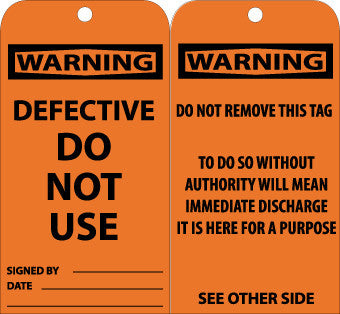 NMC RPT130G-TAGS, DEFECTIVE DO NOT USE, 6X3, .015 MIL UNRIP VINYL, 25 PK W/ GROMMET (PAK OF 25)