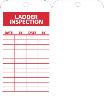 NMC RPT168G-TAGS, LADDER INSPECTION, 6X3, UNRIP VINYL **RED on white** W/ GROMMET (PAK OF 25)