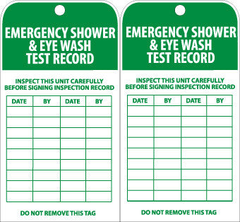 NMC RPT37G-TAGS, EMERGENCY SHOWER AND EYE WASH TEST RECORD, 6X3, UNRIP VINYL W/ GROMMET (PAK OF 25)