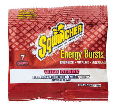 Sqwincher 010371-WB 1 Ounce Wild Berry Electrolyte Chews - Yields 143 Ounces (7 Chews Per Packet, 12 Packets Per Box) (1/BX)