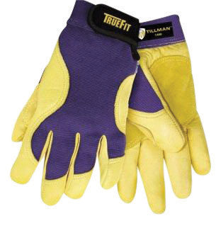Tillman 1480L Large Blue And Gold TrueFit Full Finger Top Grain Spandex And Deerskin Premium Mechanics Gloves With Elastic Cuff, Double Leather Palm, Reinforced Thumb And Smooth Surface Fingers (1/PR)