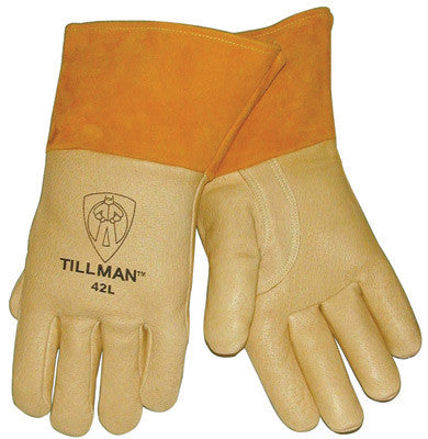 Tillman 42L Large Brown Top Grain Pigskin Cotton/Foam Lined Premium Grade MIG Welders Gloves With Straight Thumb, 4" Cuff And Kevlar Lock Stitching (1/PR)
