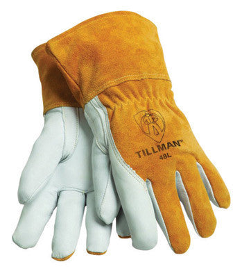 Tillman 48M Medium Brown Top Grain Goatskin Fleece Lined Standard Grade MIG Welders Gloves With Straight Thumb, 3 1/2" Cuff, Kevlar Stitching And Elastic Back (1/PR)