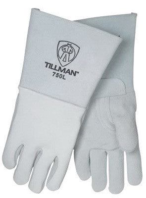 Tillman 750L Large 14" Pearl Gray Top Grain Elkskin Cotton Foam Welders' Gloves With Stiff Cowhide Thumb, Straight Cuff, Welted Fingers, Kevlar Stitching And Pull Tab (Carded) (1/PR)