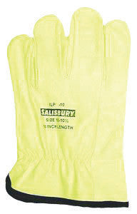 SALISBURY ILP10/9 By Honeywell Size 9 Yellow 10" ILP Series Top Grain Cowhide Low Voltage Linesmen's Glove Protector With Straight Cuff, Leather On Palm Side And Orange Vinyl On Back (1/PR)