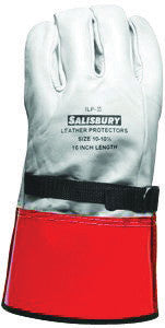 SALISBURY ILP3S/12 By Honeywell Size 12 Yellow 12" ILP Series Top Grain Cowhide High Voltage Linesmen's Glove Protector With Straight Cuff, Leather On Palm Side And Orange Vinyl On Back (1/PR)