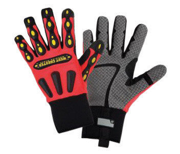 West Chester 86712/M Medium Orange R2 Safety Rigger Full Finger Synthetic Leather Mechanics Gloves With Neoprene Cuff, Spandex Back, TPR Finger, TPR Heavy Duty Knuckle, Reinforced Thermoplastic Fingertips And Clute Pattern (1/EA)