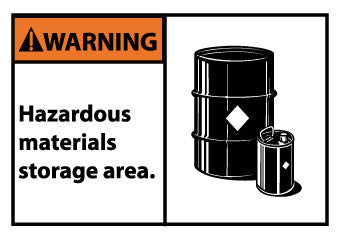 NMC WGA15AP-WARNING, HAZARDOUS MATERIALS STORAGE AREA (GRAPHIC), 3X5, PS VINYL (PAK OF 5)