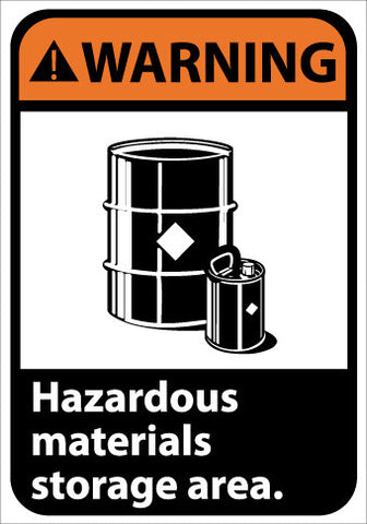 NMC WGA15PB-WARNING, HAZARDOUS MATERIALS STORAGE AREA (W/GRAPHIC), 14X10, PS VINYL (1 EACH)
