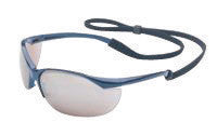 North 11150904 by Honeywell Vapor Wilson Safety Glasses With Metallic Blue Nylon Frame, Silver Mirror Polycarbonate Anti-Scratch Hard Coat Lens And Breakaway Neck Cord (1/EA)