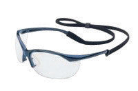 North 11150905 by Honeywell Vapor Wilson Safety Glasses With Metallic Blue Nylon Frame, Clear Polycarbonate Fog-Ban Anti-Fog Lens And Breakaway Neck Cord (1/EA)