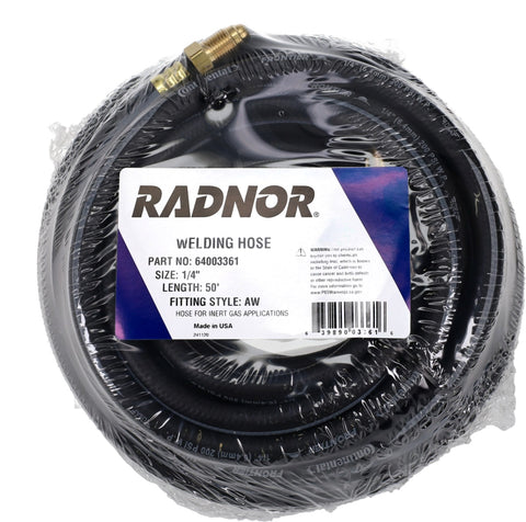 Radnor 64003361  1/4" X 50' Black Rubber Single Hose With 5/8 - 18 Right Thread Hose Fittings