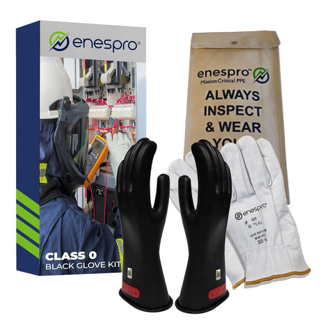 Enespro Class 0 Insulated Work Gloves, 1000 V AC, 1500 V DC Rubber Electrical Voltage Gloves with Leather Protectors & Carrying Case, ASTM D120 NFPA 70E Compliant, Electrician Safety Gloves, KITGC0B08