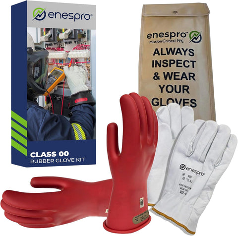 Enespro Class 00 Insulated Electrical Gloves Kit, 500V AC/750V DC, Size 8
