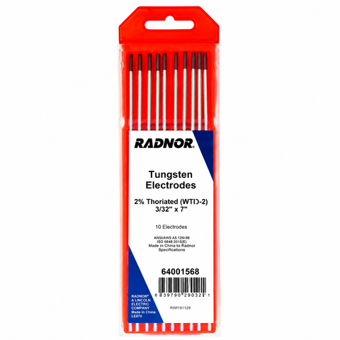 Radnor 64001958  3/32'' X 7'' Ground Finish 2% Thoriated Tungsten Electrode (10 Per Pkg)