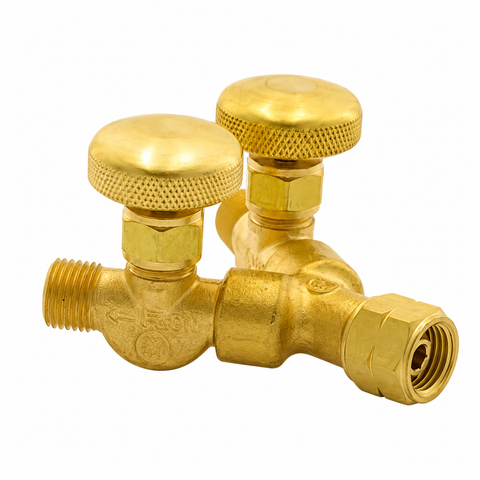 Radnor 64003918  112 B-Size Female Inlet To B-Size Male Outlets Left Hand Threaded Brass Valved Fuel Gas ''Y'' Connector