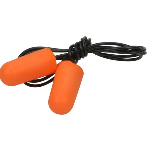 RADNOR 64051842 Tapered Polyurethane Foam Single-Use Corded Earplugs Tapered Polyurethane Foam Single-Use Corded Earplugs  100/Pair