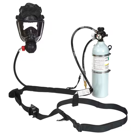 MSA 10092038 PremAire Cadet Escape Supplied Air Respirator With Medium Rubber Advantage 4000 Facepiece, Net Head Harness, 15 Minute Aluminum Cylinder, Hansen Fittings And Nylon Strap Carrier