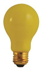 SATCO S3938 INCANDESCENT BUG LAMP, A19, 60 WATTS, 130 VOLTS, MEDIUM BASE, YELLOW, 2 PER BOX (12 BOXES PER CASE)