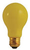 SATCO S3938 INCANDESCENT BUG LAMP, A19, 60 WATTS, 130 VOLTS, MEDIUM BASE, YELLOW, 2 PER BOX (12 BOXES PER CASE)