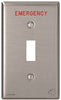 LEVITON 84001-E4A 1-GANG TOGGLE SWITCH WALLPLATE WITH RED EMERGENCY ENGRAVED, STANDARD SIZE, ANTIMICROBIAL TREATED STAINLESS STEEL (1 PER CASE)