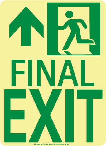 NMC 50F-3SN-L-NYC FINAL EXIT SIGN, FORWARD/LEFT SIDE, 11X8, FLEX, 7550 GLO BRITE, MEA APPROVED (1 EACH)
