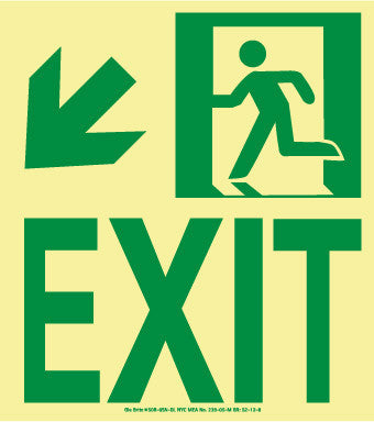 NMC 50R-6SN-DL-NYC WALL MONT EXIT SIGN, DOWN LEFT, 9X8, RIGID, 7550 GLO BRITE, MEA APPROVED (1 EACH)